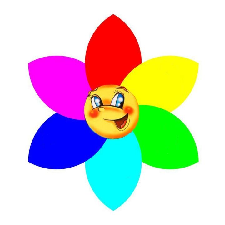 Altı yapraklı, her biri mono diyeti simgeleyen renkli kağıt çiçek